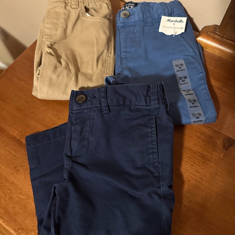 Set of Three Toddler Pants in Blue and Tan